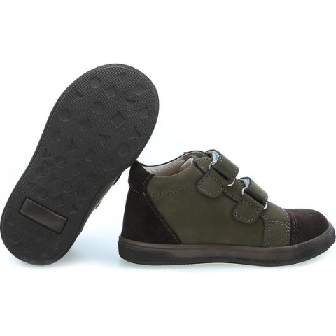 Emel Kinderschoenen met Klittenband - Khaki - Leder - Velcroschoenen - Maat 23