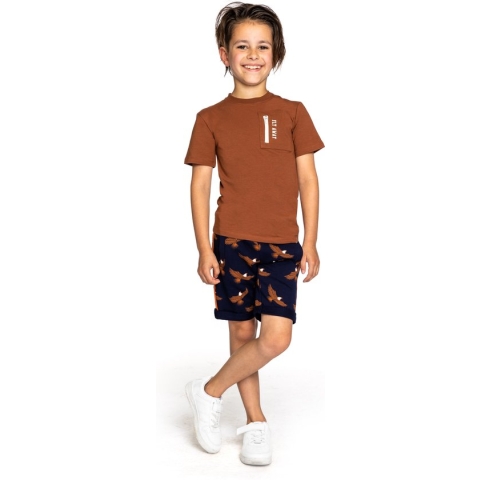 B'Chill - Kledingset - Jongens - 2delig - Short Jogpants Senn - Shirt Oscar bruin - Maat 98