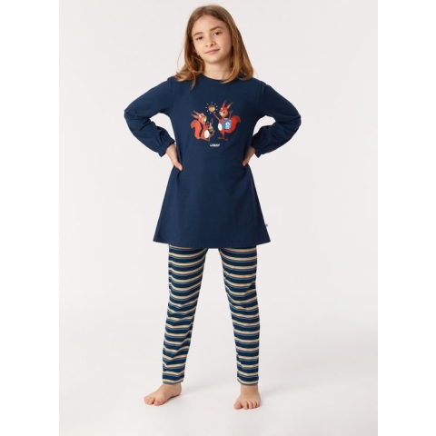 Woody pyjama meisjes - donkerblauw - eekhoorn - 222-1-BLB-S/883 - maat 152