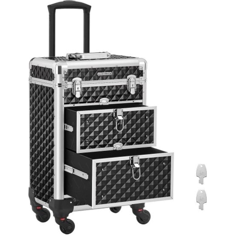 Professionele Make-Up Trolley Met 4 Afneembare Wielen, 3 Etages, Glijrails En Reisvriendelijk, Zwart