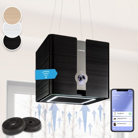 Klarstein Futurelight Smart Eilandkap Afzuigkap - App Bediening - Vrijhangend - Recirculatie - 3 Standen - 420 M³/H - 200 W - LED-Verlichting - EEK C - Incl. Vetfilter En 2 Actieve Koolfilters - Wifi - Touch Bediening - Roestvrij Staal - Zwwart