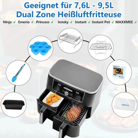 Accessoires voor Airfryer Dubbele Mand, 7 stuks compatibel voor Ninja Foodi AF300EU AF400EU, Princess 182074 8L, geschikt voor Air fryer dual basket 7.6-9.6L