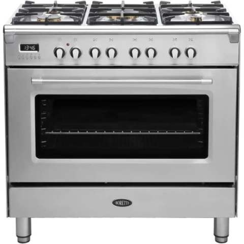 BORETTI CFBG901IX3 Gasfornuis 90cm, 5 branders incl. Dual Fuel, Enkele oven 87L, IX