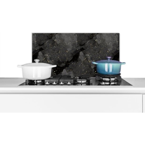 Spatscherm keuken 70x30 cm - Kookplaat achterwand - Marmer - Zwart - Muurbeschermer hittebestendig - Zwarte spatwand fornuis - Hoogwaardig aluminium - Aanrecht decoratie