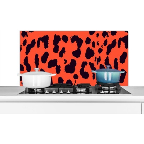 Spatscherm keuken - Panterprint - Rood - Neon - Dieren - Patroon - Achterwand keuken - Spatscherm - Spatwand - 100x50 cm