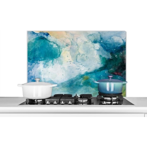 Spatscherm Keuken - Kookplaat Achterwand - Spatwand Fornuis - 90x60 cm - Zee - Storm - Waterverf - Aluminium - Wanddecoratie - Muurbeschermer - Hittebestendig