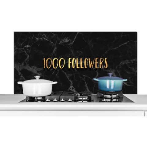 Spatscherm Keuken - Kookplaat Achterwand - Spatwand Fornuis - 120x60 cm - Social Media - Instagram - Goud - Marmer - Aluminium - Wanddecoratie - Muurbeschermer - Hittebestendig