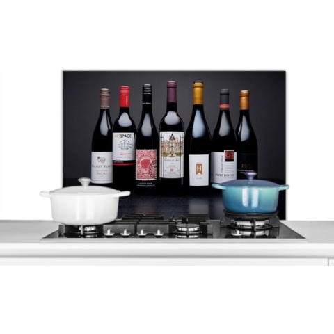 Spatscherm Keuken - Kookplaat Achterwand - Spatwand Fornuis - 90x60 cm - Flessen - Alcohol - Wijn - Aluminium - Wanddecoratie - Muurbeschermer - Hittebestendig