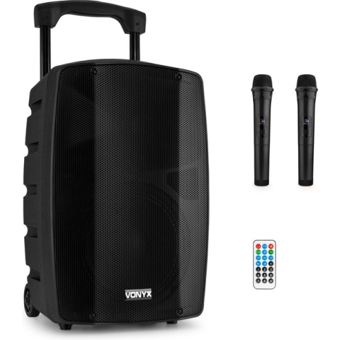 Vonyx VSP200 - 200 Watt Mobiele Speaker met Bluetooth 5.0 - 10 inch - 2 Draadloze UHF microfoons