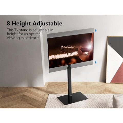 TV-standaard vloer voor 32-43 55 60 inch TV, 70° draaibaar & 8 hoogte verstelbaar TV-stand floor universeel voor vlakke & gebogen LCD LED OLED TV enz, Max VESA 600x400mm (Zwart)