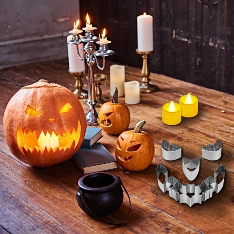 Halloween pompoensnijset, snijgereedschap pompoen, Halloween pompoen snijkit, Halloween decoratie, pompoen, snijmes, roestvrij staal, doe-het-zelf snijset, sjablonen voor kinderen en volwassenen, met