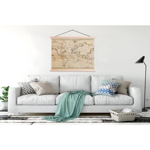 Schoolplaat - Historische Wereldkaart - Vintage - Posterhanger - Textielposter - 150x113 cm