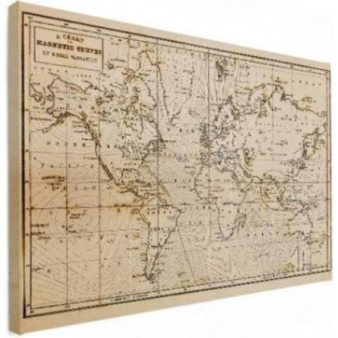 Wereldkaart Magnetische Curven - Canvas 60x40