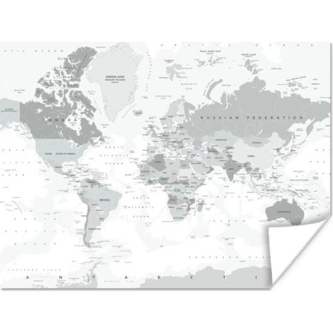Poster Wereldkaart - Wit - Grijs - Aarde - 160x120 cm XXL