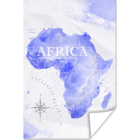 Poster Wereldkaarten - Waterverf - Blauw - 120x180 cm XXL