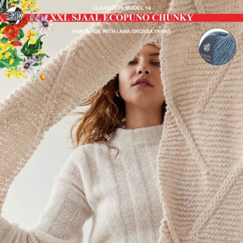 Breipakket XXL sjaal met Ecopuno Chunky model 63 van Lana Grossa Classici nr. 25-jeans