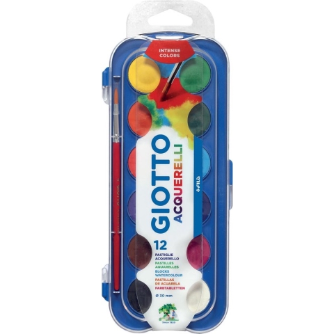 Giotto waterverf, doos met 12 napjes en 1 penseel 10 stuks