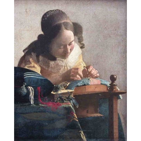 Diamond painting - De Kantwerkster van Johannes Vermeer - Oude meesters - Geproduceerd in Nederland - 50 x 70 cm - canvas materiaal - vierkante steentjes - Binnen 2-3 werkdagen in huis