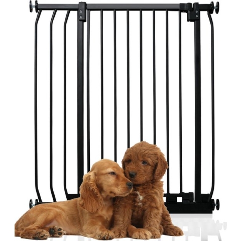 Bettacare Extra Tall Elite Hondenhek Assortiment, 80cm - 89cm (23 opties beschikbaar), Mat Zwart, Extra Hoog 100cm in Hoogte, Traphekje Zonder Boren Hek voor Honden en Puppy's, Huisdier en Hond Barrière, Eenvoudige Installatie