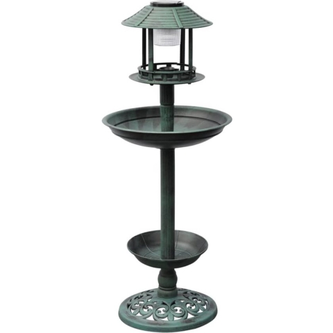 The Living Store Vogelbad Groen - Kunststof - 39 x 39 x 97 cm - Ingebouwd solarlicht