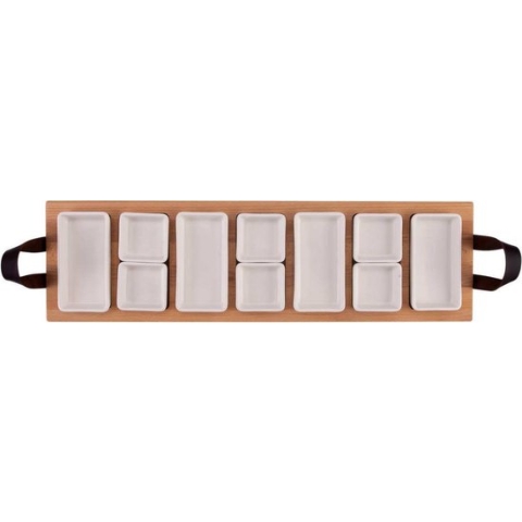 Bowls and Dishes Borrelplank | Serveertray | Dienblad 69 cm 7-vaks met schaaltjes wit