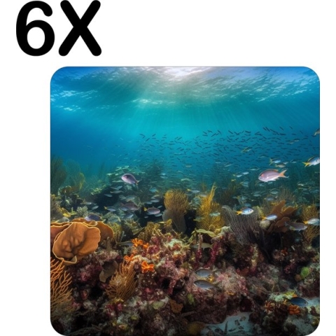BWK Stevige Placemat - Vissen en Koraal onder Water - Set van 6 Placemats - 50x50 cm - 1 mm dik Polystyreen - Afneembaar