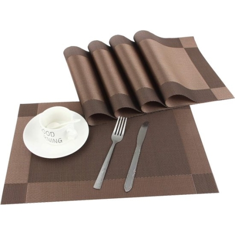 Placemat Set van 6,Gemakkelijk Schoon,Antislip,Hittebestendig,Vlekbestendig Tafelonderzetter, 45cmx30cm(Bruin)