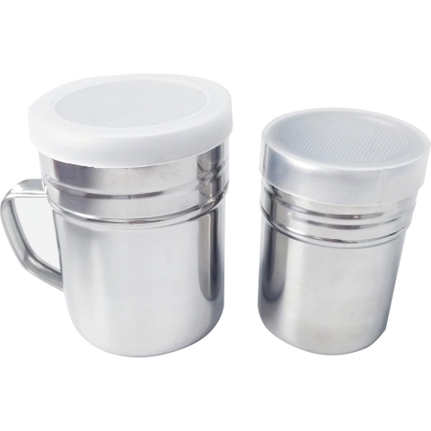 2 stuks poedersuikerstrooien, met deksel, poedersuiker strooier, meelstrooier, poedersuiker strooier, roestvrijstalen poederstrooier, meelzeef, voor thuis, restaurant, outdoor