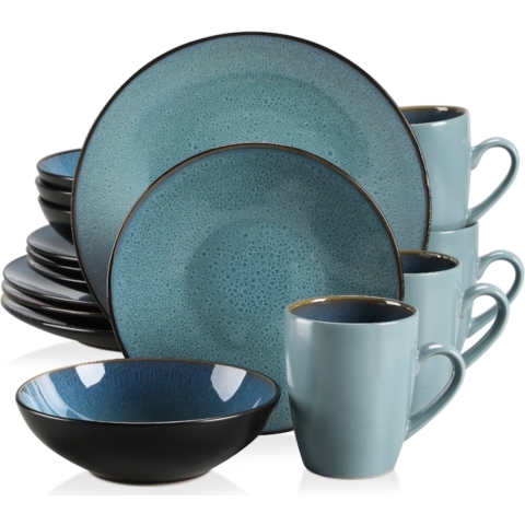 Happyment Luxe Serviesset - 4 Persoons - Porselein - 16 Delig - Bordenset 4 persoons - Bordenset 16 delig - Turqoise
