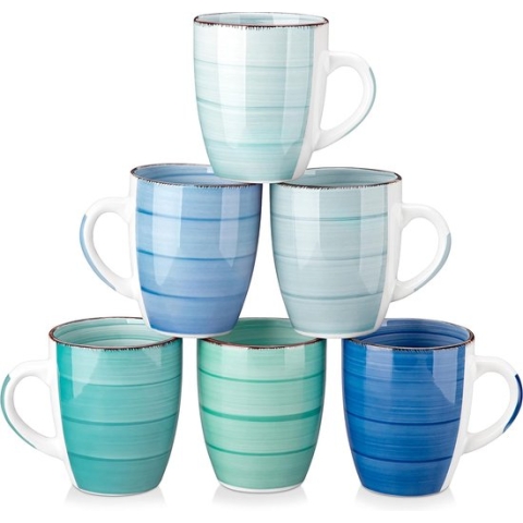 Stenen koffiekopjes, Bonita 6-delige kopjes set, 350 ml koffiemok met handvat.