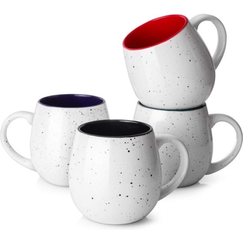 620 ml Koffiekopjes Set, 4 Grote Koffiemokken van Porselein met Handvatten voor Koffie, Thee, Warme Chocolademelk, Gemakkelijk vast te houden en schoon te maken kopjes set, Multikleurige Keramische Grote Beker