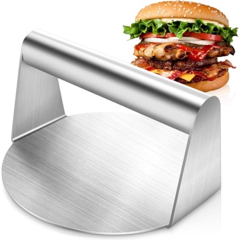 Burgerpers - roestvrij staal Smash Burger Press, 13,5 cm ronde roestvrijstalen grillpers, burger pattie pers hamburger smasher voor lekkere hamburgers, patties, BBQ, hamburgerpers