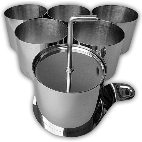 Professional Set Stainless Steel Dessert Rings 8-Piece Food Rings Diameter 7.5 cm Height 5.5 cm Round with Lifter and Masher Baking Rings for Round Mini Cake Rolls Baking Mould Burger Press