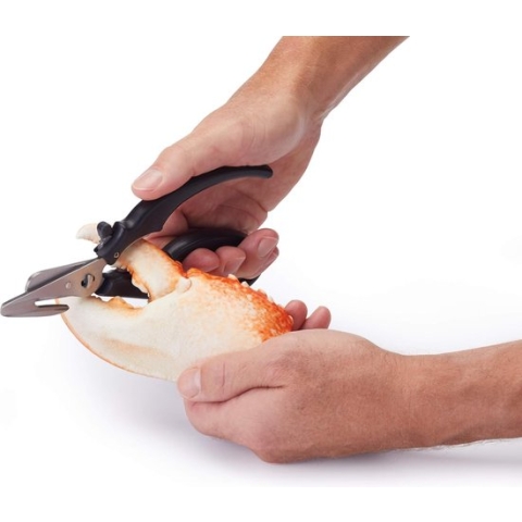 Zeevruchtenschaar, roestvrijstalen zeevruchtenschaar met geïntegreerde cracker, kan worden gedemonteerd voor reiniging, veilig vergrendelingsmechanisme, 19 x 6,5 x 1,5 cm, 1 stuk
