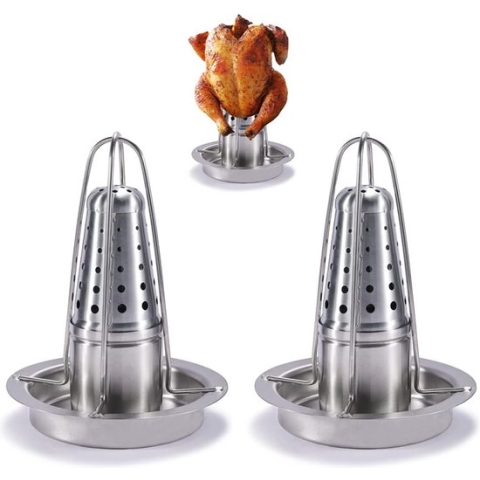 AMOZO Chicken Roaster - The Stainless Steel Chicken Holder - Beer Can Chicken Grill - Poultry Roasting Tray with Aroma Container (Pack of 2) (2)