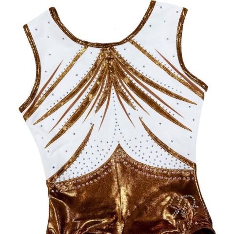 Sparkle&Dream Turnpakje Stella Copper Wit- Maat AXL S/M - Gympakje voor Turnen, Acro, Trampoline en Gymnastiek