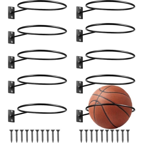 SKJJL Pack of 10 Ball Wall Mount Basketball, Ball Holder Wall Football, Basketball Holder Ball Stand for Basketball Football Rugby Volleyball Ball Stand Football Display