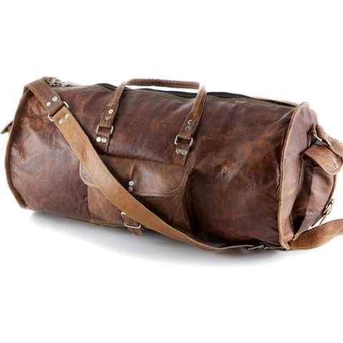 Duffeltas Weekendtas Valencia van ECHT LEER - Sporttas MAAT XL - 50 x 25 cm  - Echte Leder Cognac Bruin - HANDGEMAAKTE VINTAGE STIJL Duffel tas