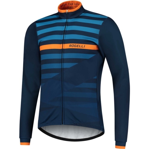 Rogelli Stripe Winterjack - Fietsjack Heren - Blauw/Oranje - Maat XL