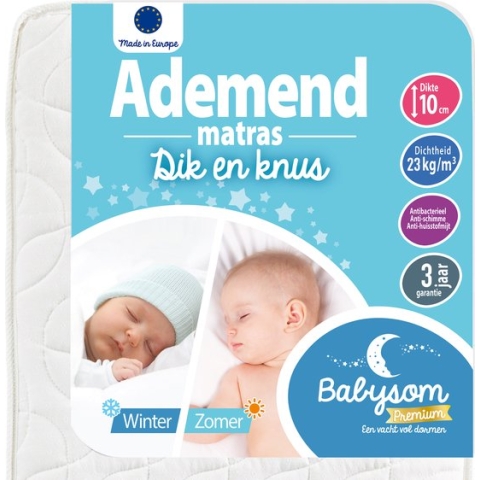 Babysom - Ademend Baby Matras - 70x140 cm | 10 cm dik | 2-zijdig ( een zomer en een winter zijde ) | Anti-allergisch | Oeko-Tex® | EU-product