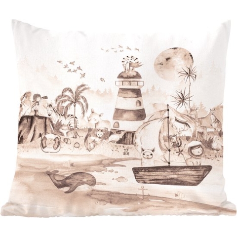 Sierkussens - Kussentjes Woonkamer - 60x60 cm - Strand - Kinderen - Vuurtoren - Alpaca - Zee - Dieren