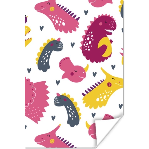 Poster kids - Dino - Patronen - Kind - Roze - Meisjes - Wanddecoratie meisjes - Decoratie voor kinderkamers - 120x180 cm - Slaapkamer decoratie