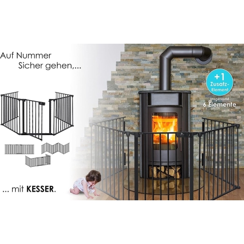 KESSER® Veiligheidshekje voor Kinderen - Openhaard hek - Beschermrooster met Deur Metalen Kachelbeschermer Box Crash Barrier Dierenhek Deurbeschermer voor Kinderveiligheid - Zwart - 360 cm lengte