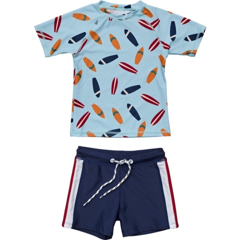 Snapper Rock - UV Zwemset voor baby's en kinderen - Korte mouw - Retro Surf - Blauw/Navy - maat 18-24 (84-88cm)