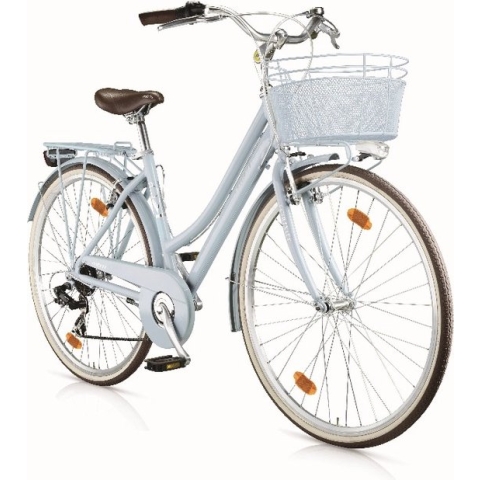 Damesfiets Hybride - Stadsfiets 28 inch - Met 18 versnellingen - Fietsmand - Framemaat 46 cm - V-brakes en remgrepen - Blauw