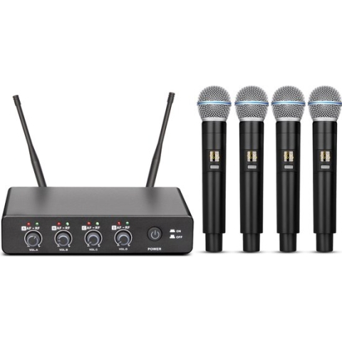 R4 draadloze microfoon karaoke UHF Professionele metalen behuizing 4 kanaals draagbare draadloze microfoonsysteem, geschikt voor thuis KTV, kerk, prestaties