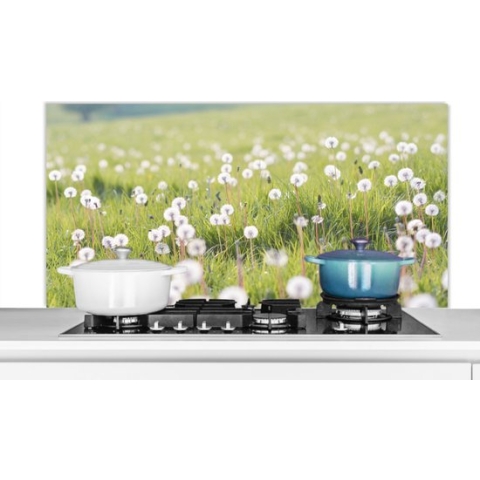 Spatscherm Keuken - Kookplaat Achterwand - Spatwand Fornuis - 120x60 cm - Lente - Paardenbloem - Kleuren - Aluminium - Wanddecoratie - Muurbeschermer - Hittebestendig