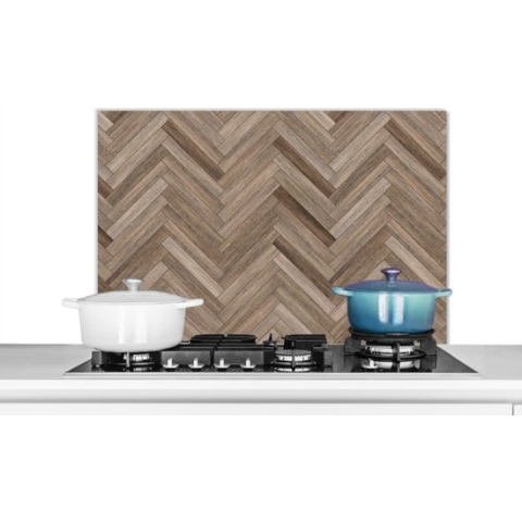 Spatscherm Keuken - Kookplaat Achterwand - Spatwand Fornuis - 90x60 cm - Patronen - Hout - Bruin - Aluminium - Wanddecoratie - Muurbeschermer - Hittebestendig
