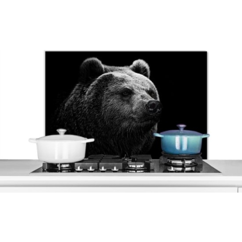 Spatscherm Keuken - Kookplaat Achterwand - Spatwand Fornuis - 90x60 cm - Beer - Licht - Zwart - Aluminium - Wanddecoratie - Muurbeschermer - Hittebestendig