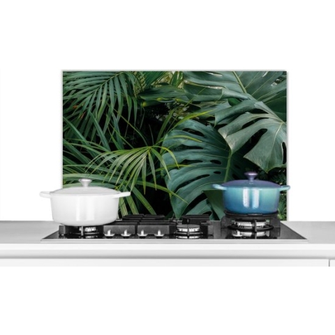 Spatscherm Keuken - Kookplaat Achterwand - Spatwand Fornuis - 90x60 cm - Planten - Jungle - Bladeren - Tropisch - Aluminium - Wanddecoratie - Muurbeschermer - Hittebestendig